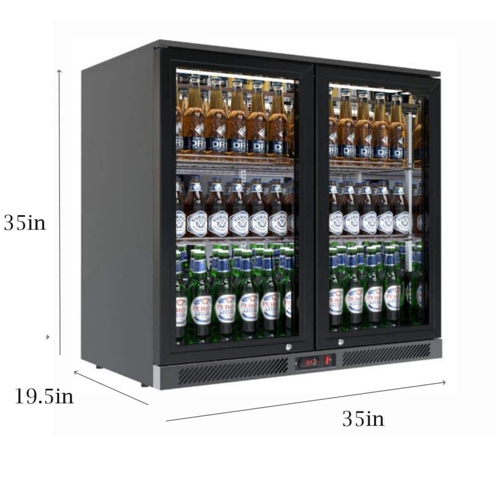 Black 35" Counter Height Bar Refrigerator with Glass Doors