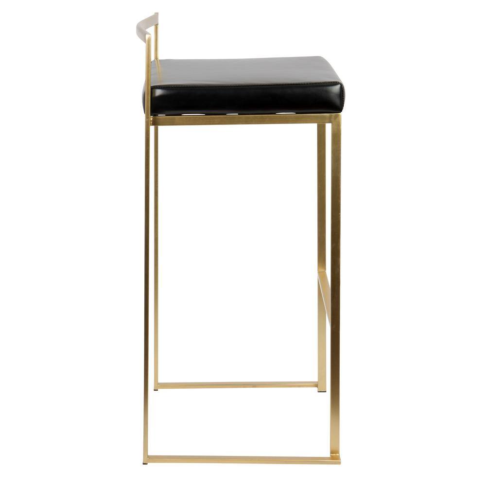 Fuji 34'' Gold Frame with Black Leather Seat Contemporary Bar Stool - Set of 2
