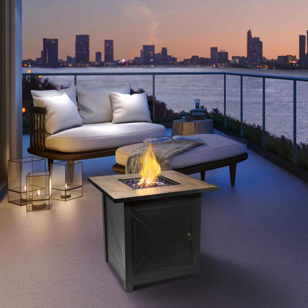 Black Steel Square Propane Fire Pit Table with Ceramic Top