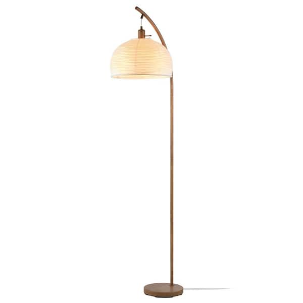 70 in. Wood-Tone Finish Floor Lamp with White Paper Shade