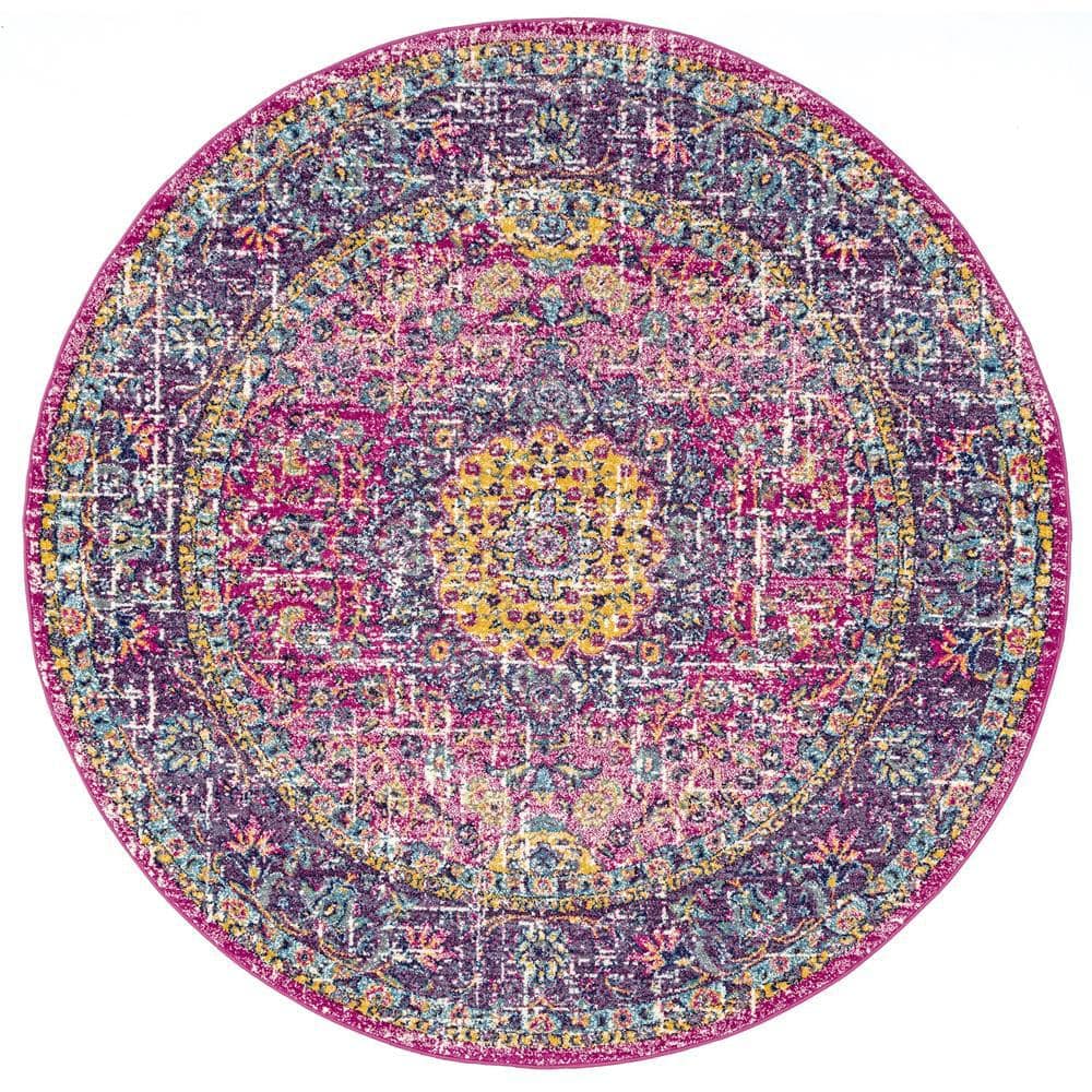 Pink and Multicolor Round Synthetic Persian Area Rug