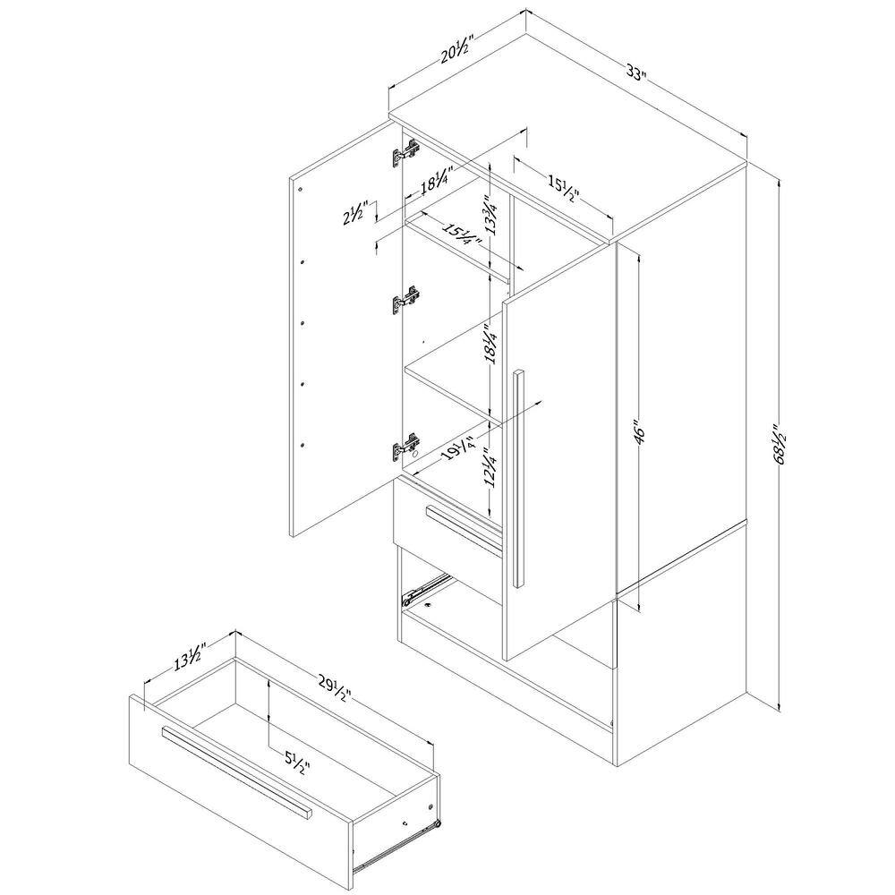 Pure White Contemporary Hinged Door Wardrobe with Drawers