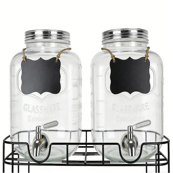 2-Pack 1.5 Gal. Glass Drink Dispensers For Parties, Beverage Dispenser with Stand and Stainless Steel Spigot, Leakproof