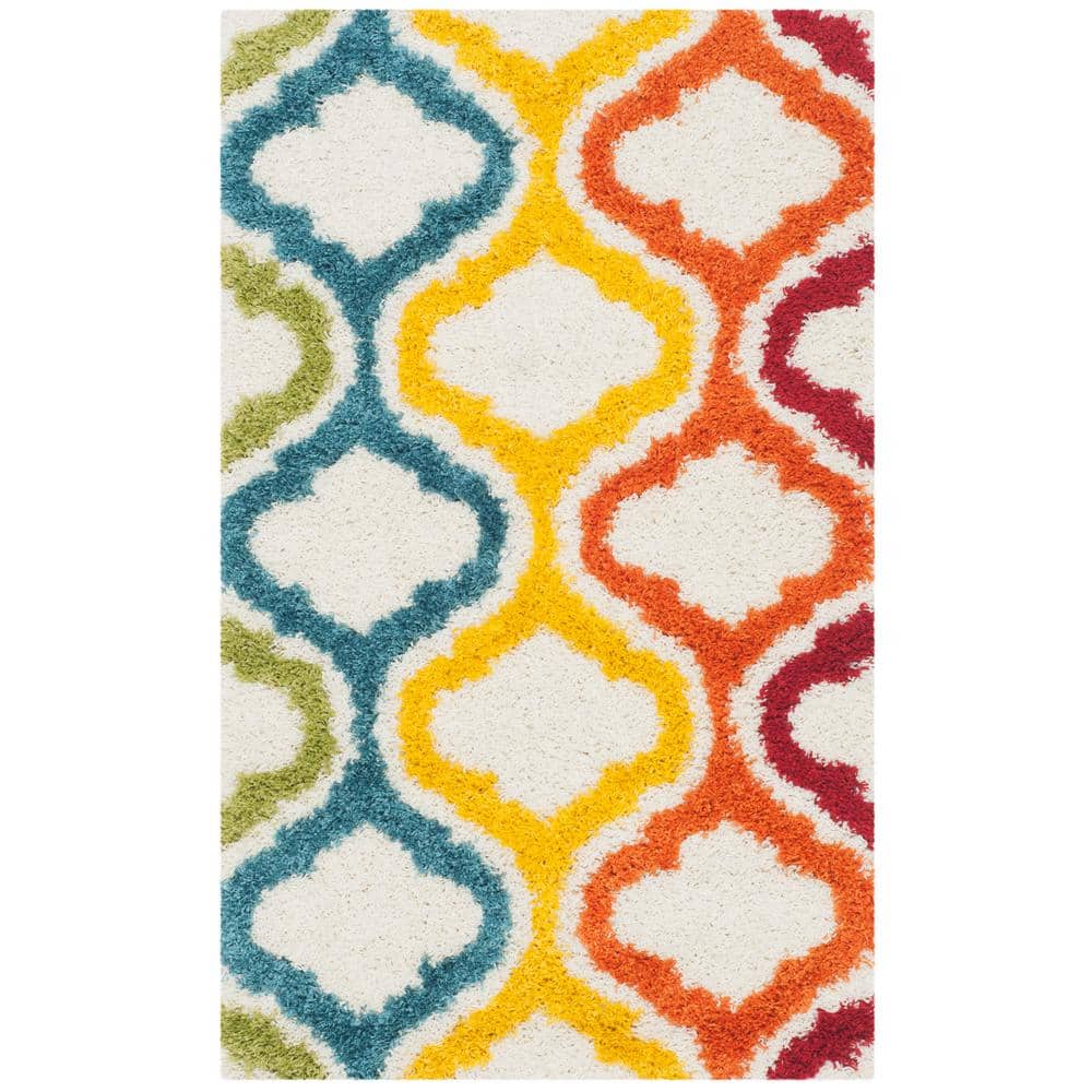 Ivory and Multicolor Synthetic Shag Kids Area Rug, 3'x5'