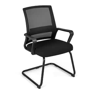 Mesh Lumbar Support Ergonomic Meeting Chair in Black with Non-Adjustable Arms