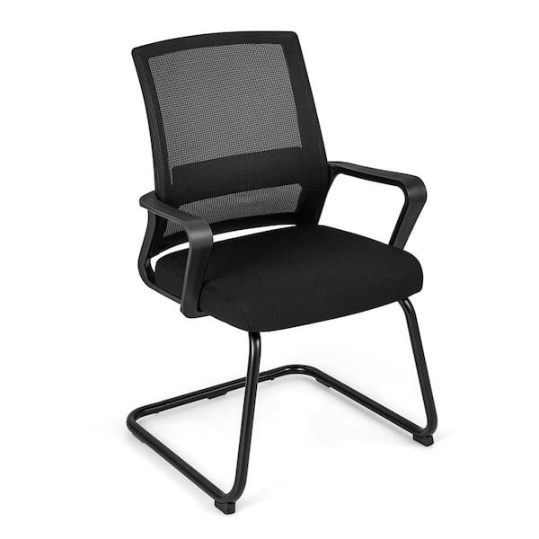 Costway Mesh Lumbar Support Ergonomic Meeting Chair in Black with Non-Adjustable Arms
