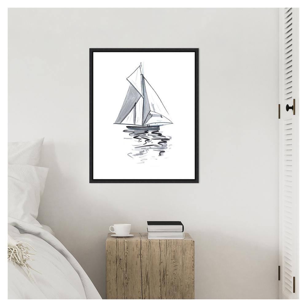 Melissa Wang Blue Boat I Black Framed Canvas Wall Art