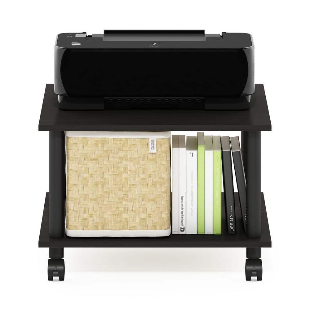 Espresso Black 2-Tier Laminated Printer Stand with Wheels