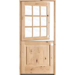32 in. x 80 in. Farmhouse Knotty Alder Left-Hand/Inswing 9 Lite Clear Glass Unfinished Dutch Wood Prehung Front Door