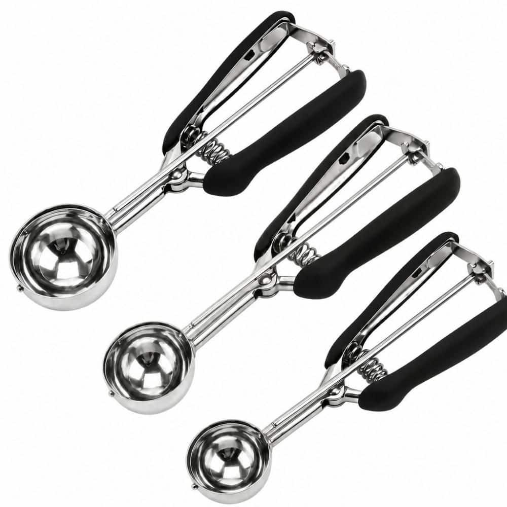 Numhew 3-Piece 18/8 Stainless Steel Silver Cookie Scoop Set with