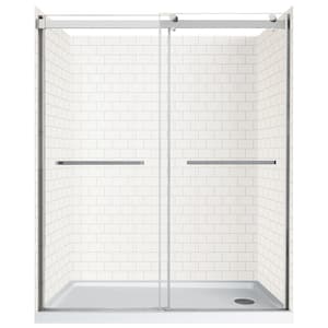 60 in. L x 30 in. W x 78 in. H Right Drain Alcove Shower Stall Kit in White Subway and Brushed Nickel