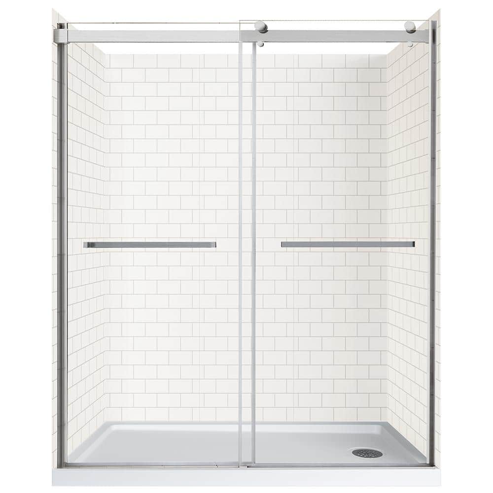 CRAFT + MAIN Lagoon DR 60 in L x 32 in W x 78 in H Right Drain Alcove Shower Stall Kit in White Subway and Brushed Nickel Hardware -  GFS6032LGBN-WSR