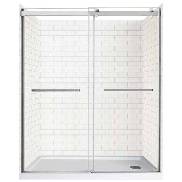 CRAFT + MAIN Lagoon DR 60 in L x 32 in W x 78 in H Right Drain Alcove Shower Stall Kit in White Subway and Brushed Nickel Hardware