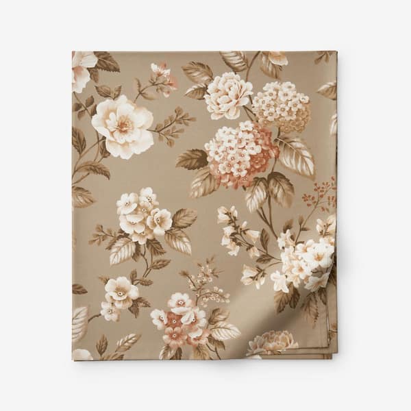 The Company Store Legends Hotel Blooming Flowers Cocoa Brown Wrinkle-Free Sateen Queen Flat Sheet
