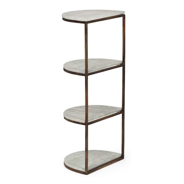 Spike Etagere-Antique Brass w/White Marble 7.90457 by Global Views