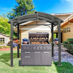 8 ft. x 5 ft. Arc Roof, Grill Canopy for Outdoor Grill w/Double Galvanized Steel Roof and 2 Side Shelves in Gray