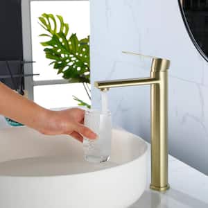 Single Handle Vessel Sink Faucet, Single Hole Tall Bathroom Faucet in Brushed Gold