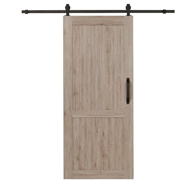 Pinecroft 36 in. x 84 in. Millbrooke Driftwood H Style PVC Barn Door with Sliding Door Hardware Kit - Door Assembly Required