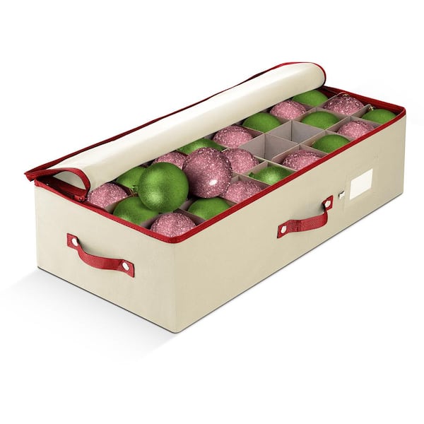OSTO 26 in. Off-White/Ivory Non-Woven Fabric Ornament Storage Box 64-Ornaments
