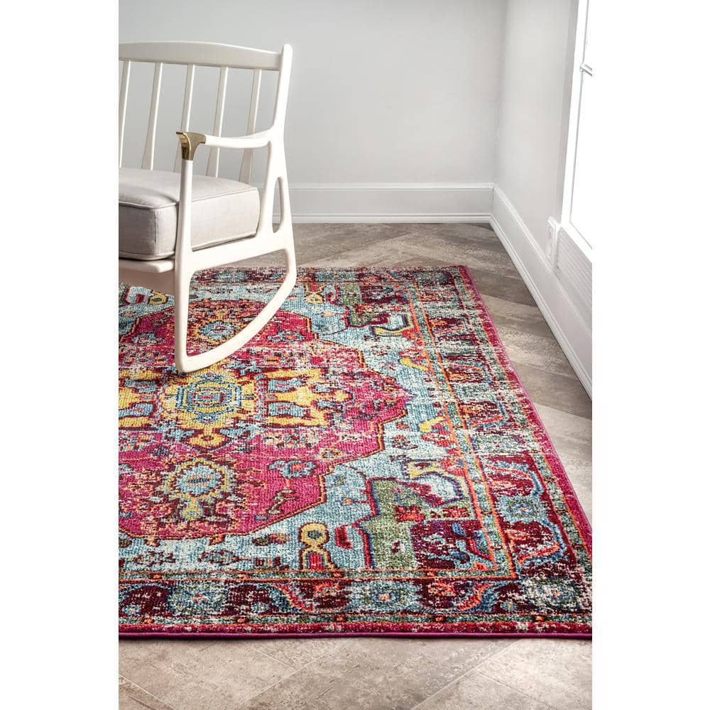 Multicolor Medallion Synthetic Easy Care Rug 62"x24"