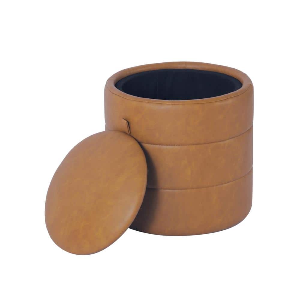 Carmel Faux Leather Tufted Round Storage Ottoman