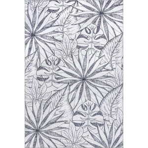 Emilia Tropical Machine Washable Reverisble Navy and Gray 5 ft. x 8 ft. Coastal Area Rug