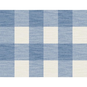 Luxe Retreat Coastal Blue and Ivory Rugby Gingham Paper Unpasted Wallpaper Roll (60.75 sq. ft.)