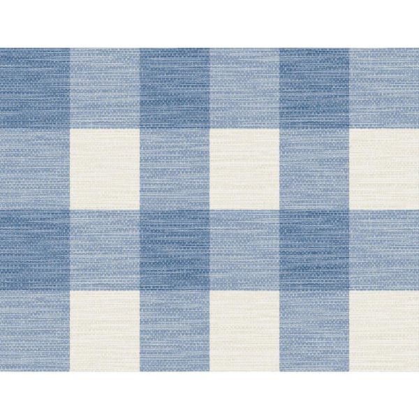 LILLIAN AUGUST Luxe Retreat Coastal Blue and Ivory Rugby Gingham Paper Unpasted Wallpaper Roll (60.75 sq. ft.)