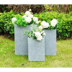 19 in. Tall Slate Gray Lightweight Concrete Square Outdoor Planter (Set of 3)