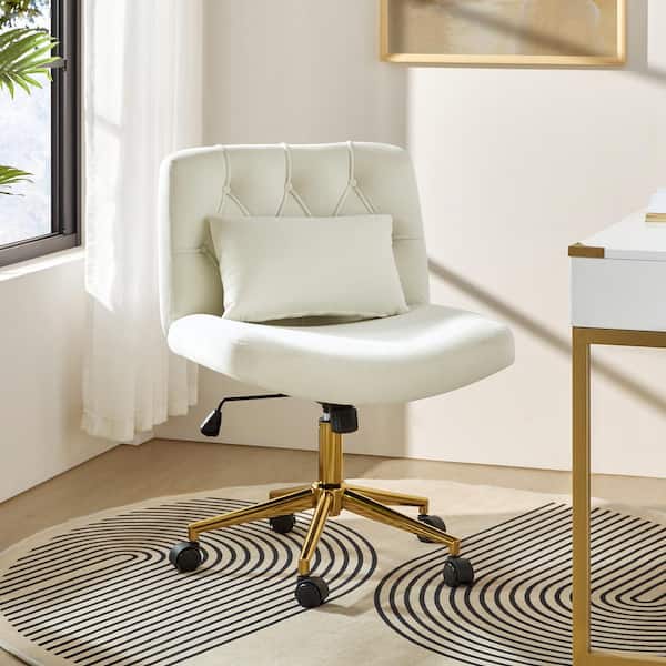JAYDEN CREATION Norman Ivory Modern 23 in. W Polyester Swive and Tilting Office Chair with Pillow