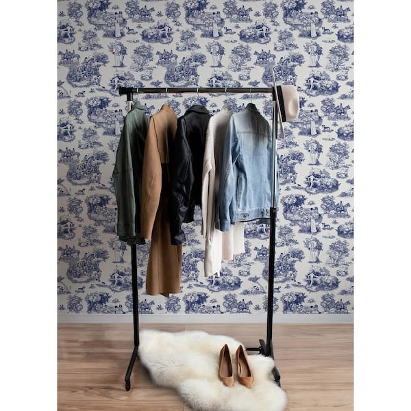 Rachel Antonoff Blue The Chase Matte Vinyl Peel and Stick Wallpaper