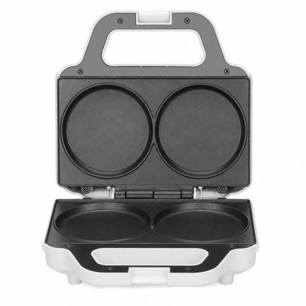 4 in. Mini Pancake Maker Machine with Double Pans for Pancakes, Cookies, Eggs, Arepas, and Breakfast Sandwiches, White