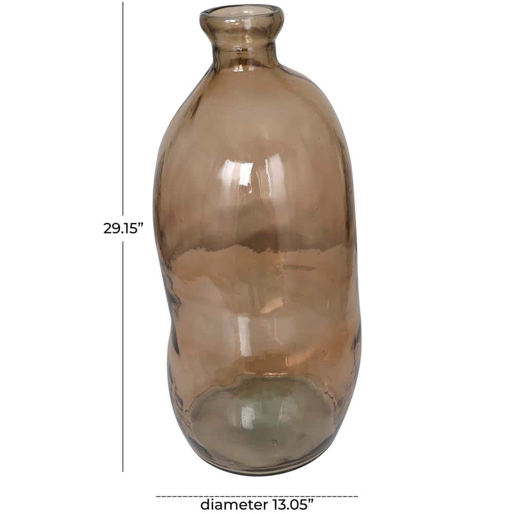 Handcrafted Round Brown Glass Floor Vase