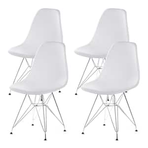 Mid-Century White Modern Style Plastic DSW Shell Dining Chair with Metal Legs
