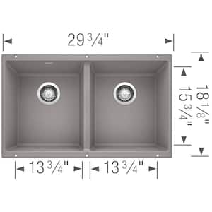 Precis Undermount Granite 29.75 in. x 18.125 in. 0-Hole 50/50 Double Bowl Kitchen Sink in Metallic Gray