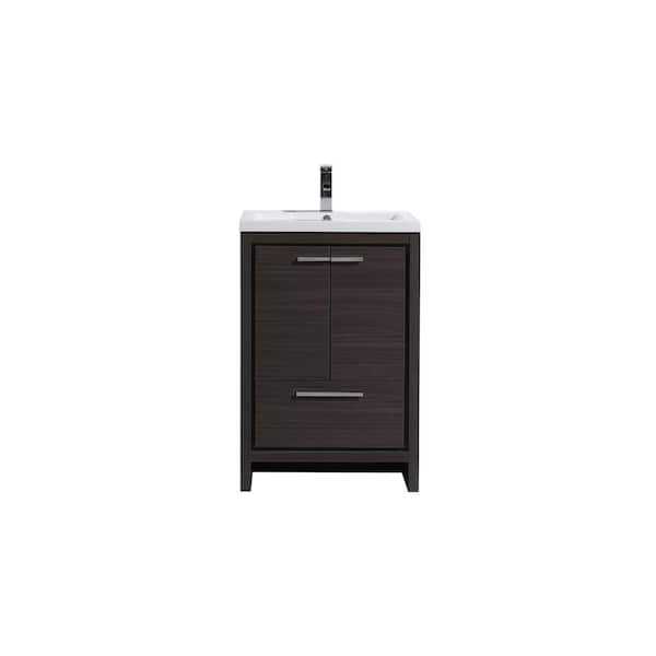 Moreno Bath Dolce 24 in. W Bath Vanity in Dark Gray Oak with Reinforced Acrylic Vanity Top in White with White Basin