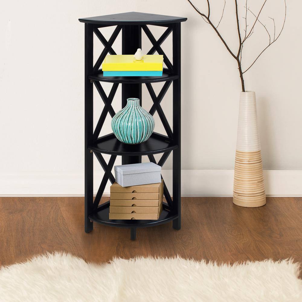 Black Wood 4-Shelf Corner Folding Bookcase