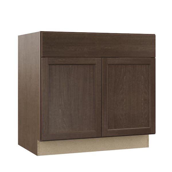 Hampton Bay Shaker 36 in. W x 24 in. D x 34.5 in. H Assembled Sink Base Kitchen Cabinet in Brindle without Shelf