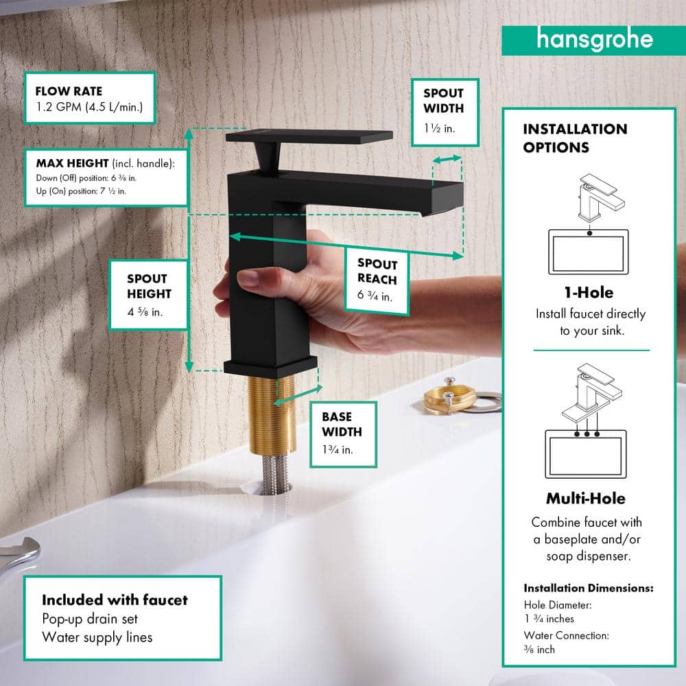 Matte Black Modern Brass Single-Handle Bathroom Faucet