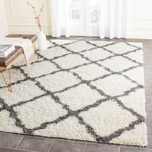 Dallas Shag Ivory/Dark Gray 8 ft. x 10 ft. Geometric Diamond Trellis Area Rug