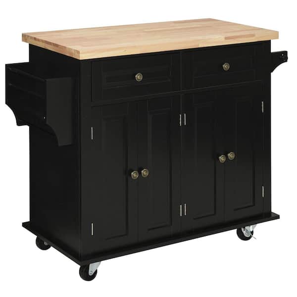 ANTFURN Black Kitchen Cart with Drawers Shelf Spice Rack Locking Casters Wheels