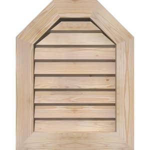35 in. x 21 in. Octagon Unfinished Smooth Pine Wood Built-in Screen Gable Louver Vent