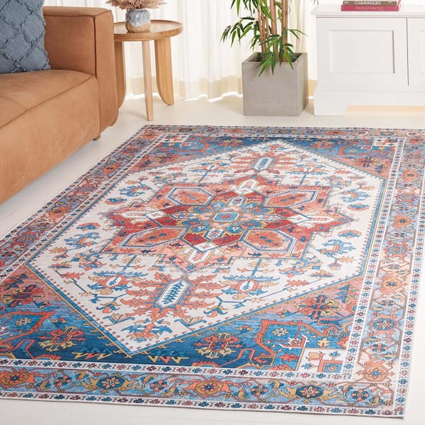 Arizona Rust/Navy 9 ft. x 12 ft. Geometric Medallion Machine Washable Area Rug