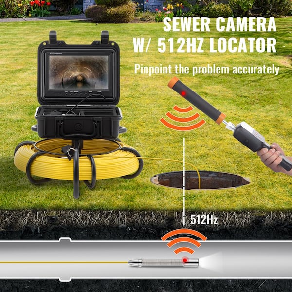 VEVOR Sewer Camera Pipe Inspection Camera W 512Hz Sonde 9in 720p Screen 300 ft