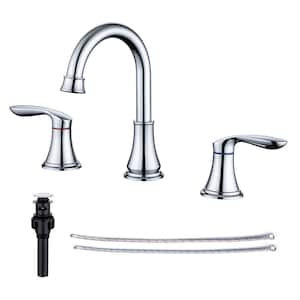 8 in. Widespread Double Handle Bathroom Faucet with Drain Kit 3-Holes Modern Brass Sink Basin Faucets in Polished Chrome