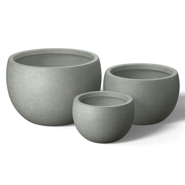 11.5 in., 15 in., 19 in. Sage Gray(Enhanced Core) Concrete Round Planter / Pot with Drainage Holes (Set of 3)