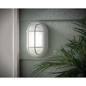 8.5 in. White LED Outdoor Wall Lamp with Frosted Glass Shade