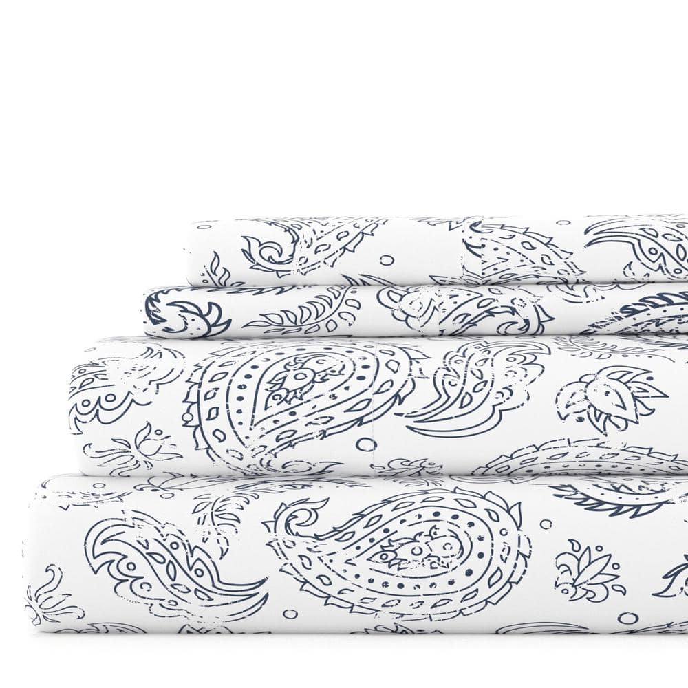 Navy Floral Microfiber Full Sheet Set with Deep Pockets