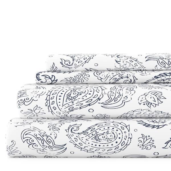 Becky Cameron 4-Piece Navy Floral Microfiber Full Sheet Set