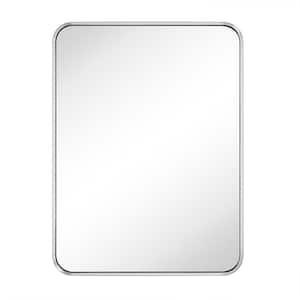 24 in. W x 32 in. H Rounded Rectangle Stainless Steel Anti-Rust Tube Metal Frame Bathroom Wall Mirror in Brushed Nickel